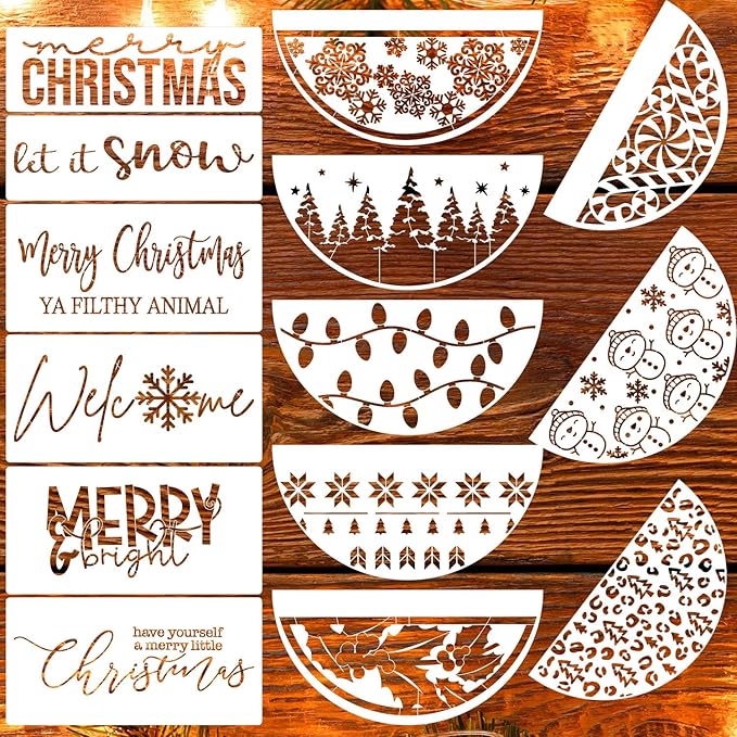 Christmas Stencils for Painting on Wood 12” Large Christmas Doormat Stencils Reusable Holiday Stencil for Crafts Door Mats Canvas Window Decor