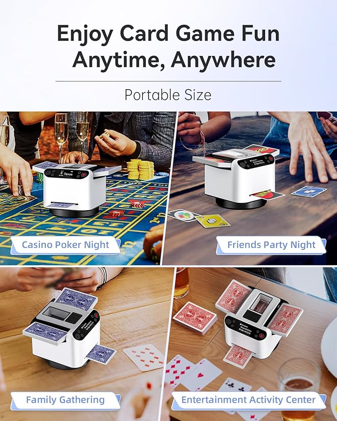Automatic Card Shuffler and Dealer 2-in-1, 2 Deck 360° Rotating Dealing Machine for 12 Players, 4 Drawing Remotes, Rechargeable Playing Card Shuffler Machine for UNO, Poker, Phase 10