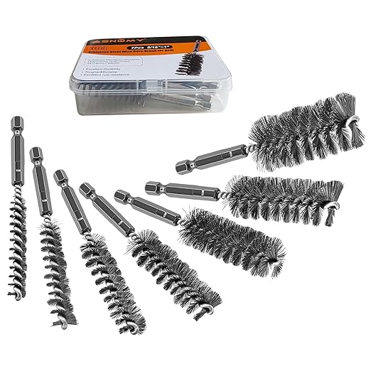ASNOMY 7Pcs Wire Bore Brush for Drill,5/16"-1” Stainless Steel Copper Pipe Cleaner Set for Power Drill Cleaning,Abrasive Drill Wire Brush with 1/4" Hex Shank