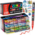 288 Colors Acrylic Paint Markers Soft Brush Tip, Water-Based Paint Pens with Automatic Ink Control System, Odorless, Waterproof, Quick-Dry, Lightfast, for Rock Painting, Canvas, Wood, Egg & DIY Crafts