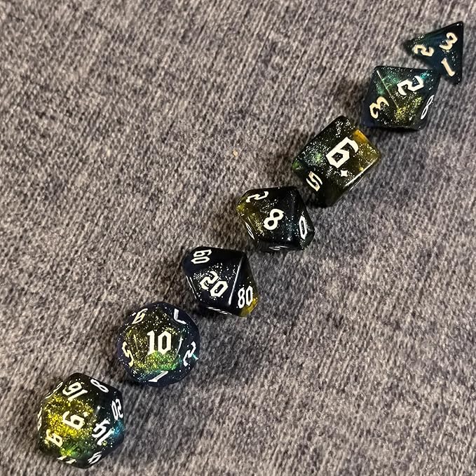 DND RPG Dice Set, Nebula Polyhedral Dice for Dungeons and Dragons, Mystery 7-Piece Set (Blue Gold)