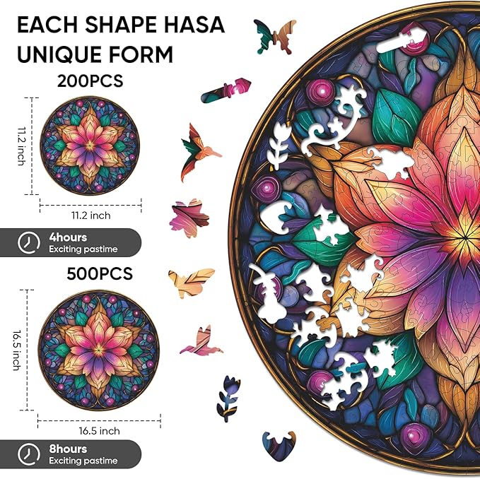 Dream Lotus Wooden Puzzles, 500 Pieces Jigsaw Puzzles 16.5x16.5 inch, Unique Design Wooden Puzzles for Adults and Kids, Family Game Gift