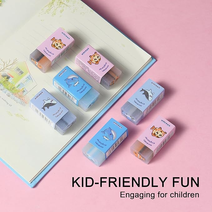 HILAZA 18Pcs Cute Sea Animal Erasers for Kids Bulk, Kawaii Fun Pencil Jelly Erasers for School Classroom Supplies Prize Gifts Party Favors