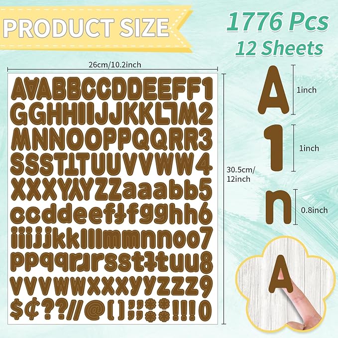 Alphabet Stickers - 1'' Inch Brown Letter Stickers, Self-Adhesive, Vinyl, Mailbox Numbers, for Bulletin Boards, Classroom, Home Decor