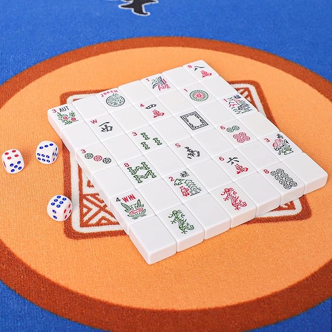 American Mahjong Game Set, 166 White Tiles, 4 All-in-One Color Rack/Pushers, Complete Mahjong Tile Set, Printed Carrying Bag