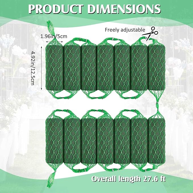 Preboun 14 Pcs Floral Foam Garland 27.6ft Absorption Flower Holder Plant Foam Flower Green Sponge Foam for Wedding Arch Door Tabletop Decoration Arrangement Home Garden Craft