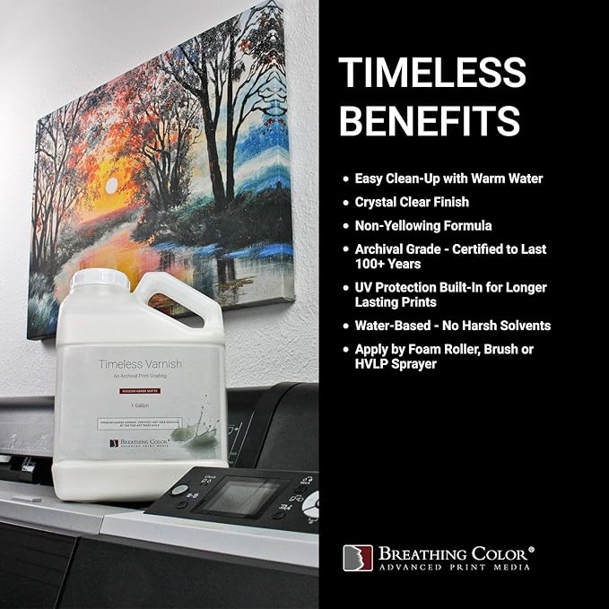 Breathing Color Timeless Archival Print Varnish - 1 Quart, Glossy Finish, Best Canvas Coating, Certified Archival Quality, Includes Foam Roller, Mixing Cups, and Gloves