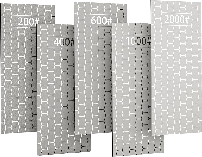 CWOVRS Diamond Sharpening Stone, 5 PCS Diamond Sharpening Plate with Honeycomb Surface Plate for Scissors Knives Outdoor Tools From Coarse to Extra Fine 200/400/600/1000/2000 Grit
