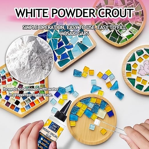 Mosaic Grout, with Tile Tools, Mosaics Tile Accessories – Essential for Handmade Grouting and Perfect for DIY Craft Projects (White, Mosaic Tool Kit)