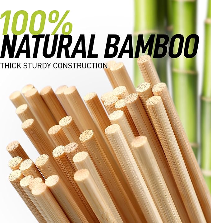 Zulay Kitchen Authentic Bamboo Skewers - 100, 8" Roasting Sticks - 5mm Heavy-Duty Bamboo Skewers - Thick Bbq Sticks - Ideal for Grilling & Camping