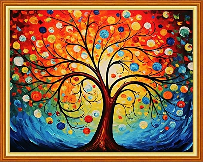 Dooxvey Cross Stitch Kit for Adults Beginners - Stamped Needlepoint Embroidery Kit, 11CT Pattern Colorful Magic Tree, 16x20 Inch