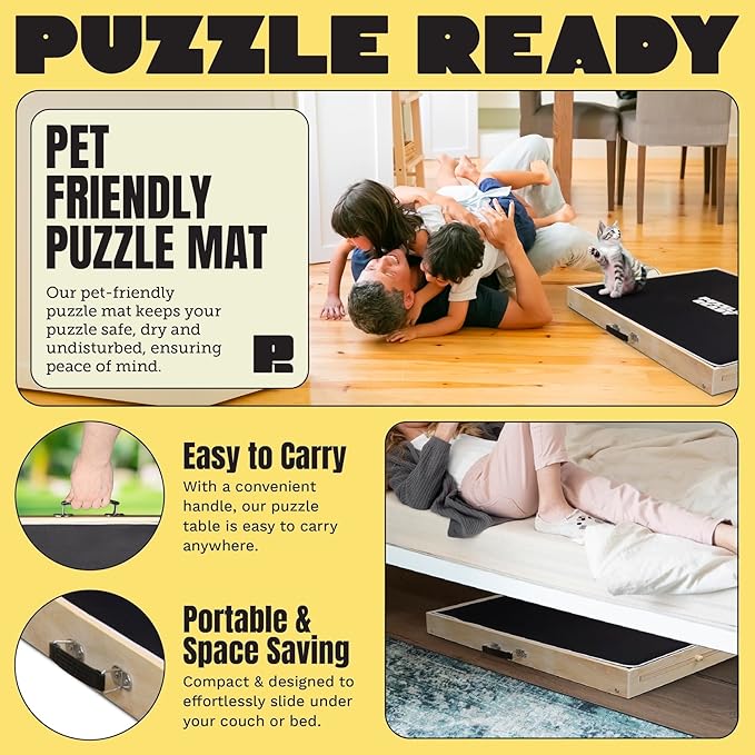 Puzzle Ready Jigsaw Puzzle Table with Drawers - 24x30 in, Wood, 1,000 Pc, 3 Angles - Color-Coded Puzzle Trays for 1,000-Pc Sorting - Tilt Angles for Jigsaw Workstation Table - Portable w/Handle
