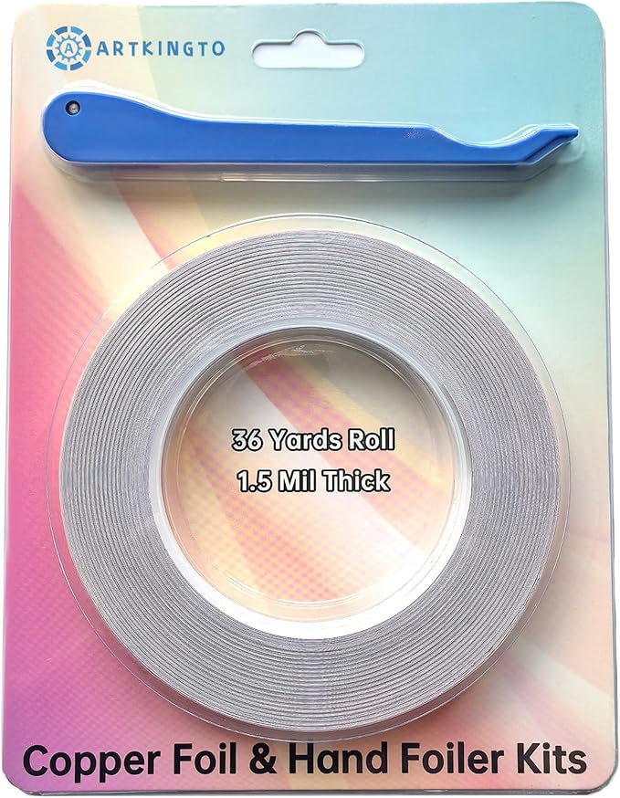 1/4 Inch Black Back Copper Foil for Stained Glass, 1.5 Mil Thick, 36 Yards 2 Rolls, with Copper Foil Hand Foiler