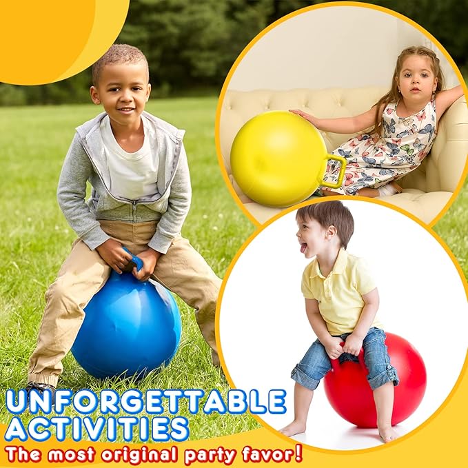 Lewtemi 3 Pcs 22 Inch Bouncing Ball with Handle, Outdoors Hopper Jumping Hopping Ball and Air Pump for Sports Exercise (Red, Blue, Yellow)