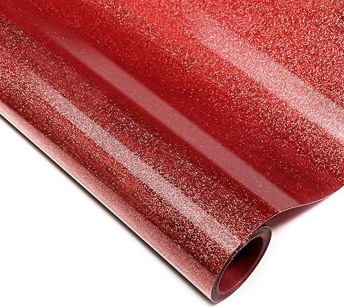 Red Glitter HTV Heat Transfer Vinyl, 12" x 5ft lron on Vinyl, for T-Shirt Ironing, Vinyl HTV Easy to Cut and Weed, The Best Choice for DIY Creativity. (red, 12" x5ft)