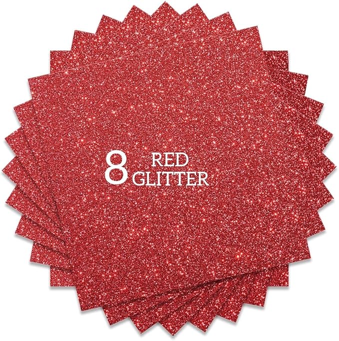 Red Glitter HTV Heat Transfer Vinyl Bundle 8 sheets-12 x12 Iron on Vinyl for T Shirts Hats Clothing Compatible with Cricut Cameo Heat Press Machine