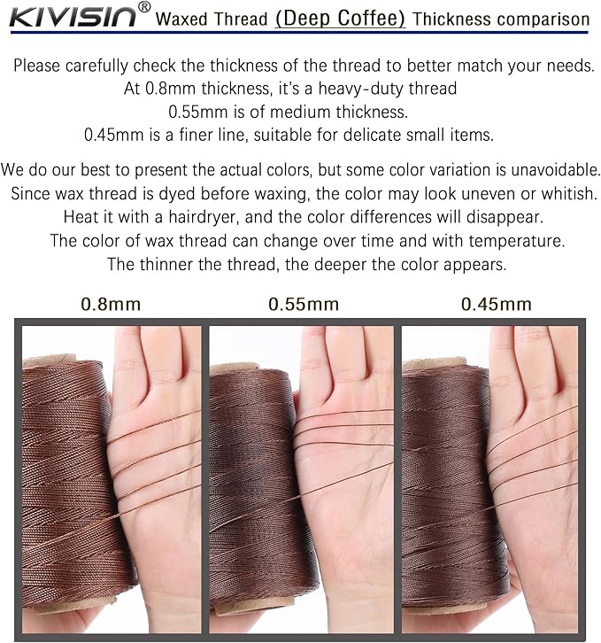 Thin Wax Polyester Thread, 0.45mm, 547 Yards, 3 Ply Round Waxed Cord Strings for Sewing, Beading, Binding, Micro Braiding, Fine Leather Craft and Micro Macrame Jewelry - Deep Coffee
