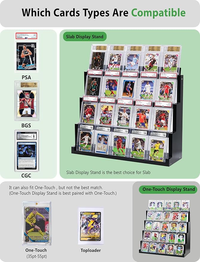 4-Tier Card Display Stand ,Wooden Trading Card Display Case for Graded Cards,Baseball Sports Card Display for PSA CGC SGC BGS Slabs