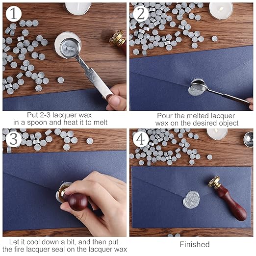 500 Pcs Silver Wax Seal Beads Octagon Sealing Wax Beads with 4 Pcs Tea Candles and 1 Pcs Wax Melting Spoon for Crafts Letter Wine Greeting Cards Sealing