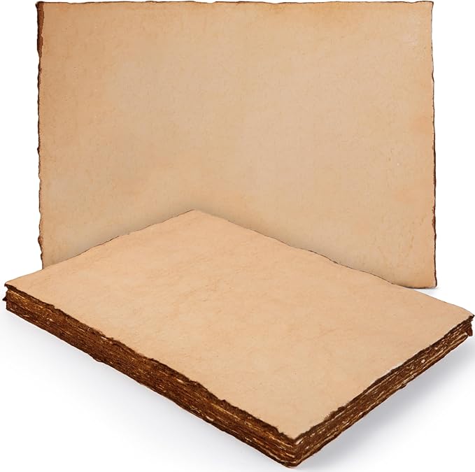Wanderings Handmade Deckled Edge Vintage Paper - 10"x12" - Thick 300 GSM - Pack of 25 - Watercolor, Mixed Media for Artists, Writers, Bookmaking, Arts & Crafts - 100% Recycled Cotton
