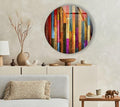 My Photostation.com 15.8''(40cm) Diameter Colorful Wood Pattern Round Glass Wall Art Tempered Glass Printing Wall Decor Large Wall Art Wall Hangings