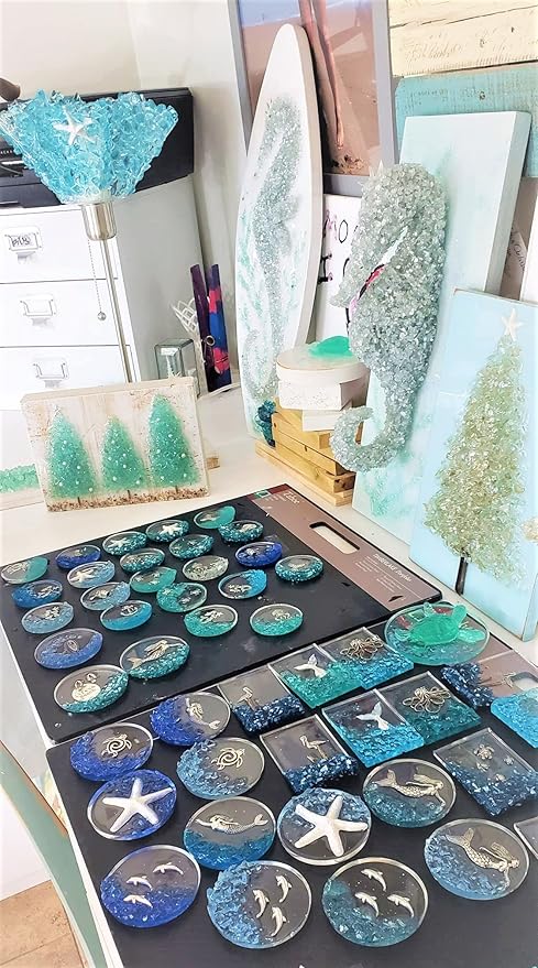 Crushed Glass for Resin Art - 3-6mm Black, 1.5lb | Broken Glass Pieces for Crafts, Vase Filler & Fire Pit Media