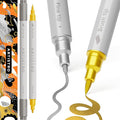 ARTISTRO 2 Gold&Silver Dual-Tip Acrylic Paint Pens - Multisurface Metallic Markers for Glass, Rock, Fabric, Wood, Plastic & More - 1 mm Fine & Brush Tips