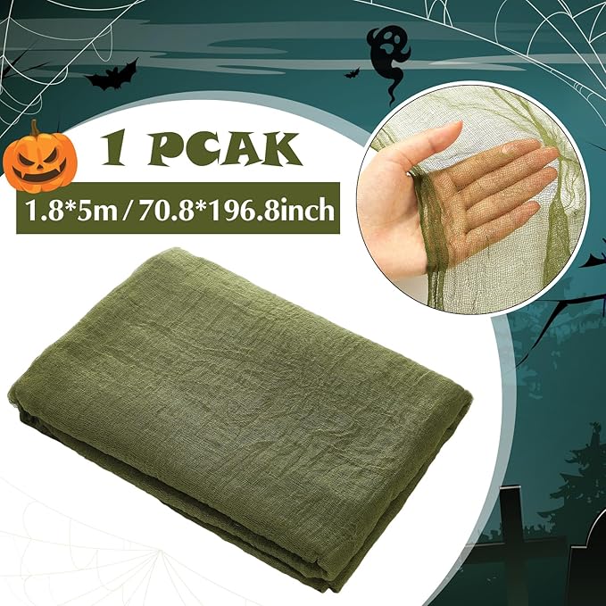 Boao Halloween Cheese cloth 70.87 x 196.85 Inch Military Green Cheesecloth Roll for Crafts Large Cotton Muslin Gauze Fabric for Halloween Outdoor & Indoor Spooky Decoration