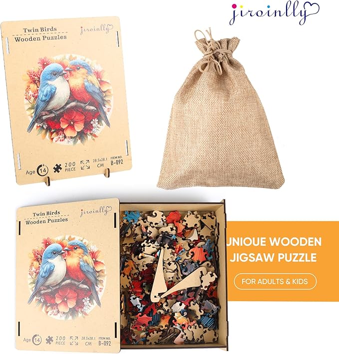 Wooden Puzzle for Adults, Twin Birds Jigsaw Puzzles 500 Piece, Unique Shapes Family Reunion Puzzle for Adults, Beautiful Package, Best Gift for Family Friends Medium 11.4x11in