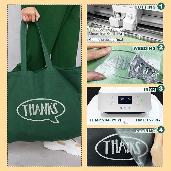 Silver Glitter HTV Heat Transfer Vinyl, 12" x 8ft lron on Vinyl, for T-Shirt Ironing, Vinyl HTV Easy to Cut and Weed, The Best Choice for DIY Creativity. (Silver, 12" x 8ft)