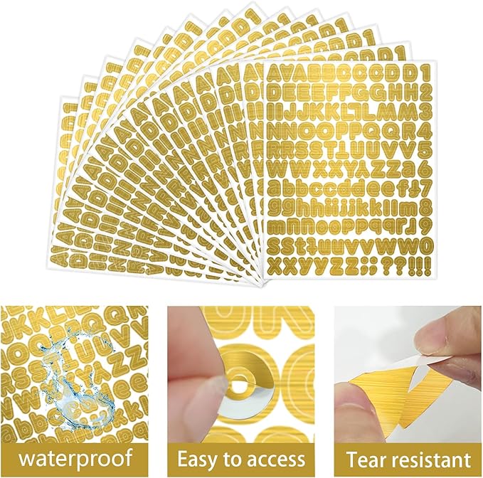 Starboling Letter Stickers, 1/2 inch Gold Alphabet Stickers, Self-Adhesive Vinyl for Mailbox Numbers, Bulletin Boards, Classroom & Home Decor, 0.5''