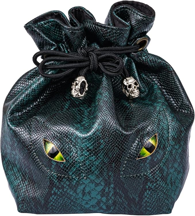 Large DND Dice Bag Leather Dice Storage Bag Dark Green D&D Drawstring Pouch with Pockets for RPG Table Games - Can Hold 200+ Polyhedral Dice
