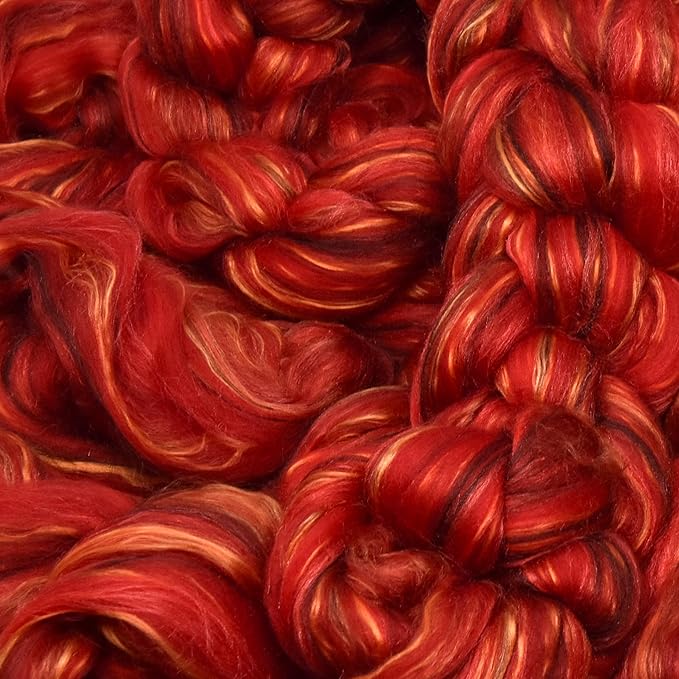Merino Silk Luxe Tonal Designer Blend. Superfine Merino, Mulberry Silk, Tussah Silk. Top Roving for Spinning or Felting. Garnet Caress 1oz