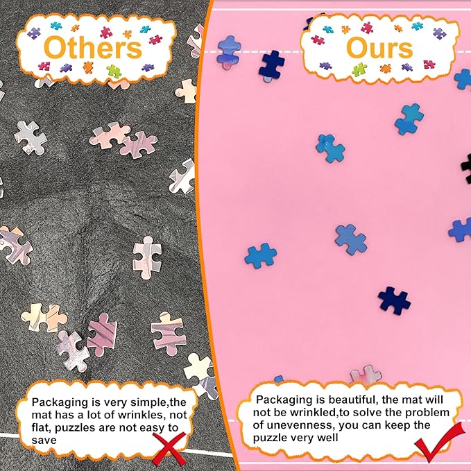 Napzy Puzzle Mat Rollup Puzzles Organizer 1500 1000 500PCS Puzzled Mat Pink Has Gift Box Non-Slip Felt Jigsaw Matt Roll Up Puzzling Board for Jigsawn Keeper Saver with 8 Jigsaws Tray