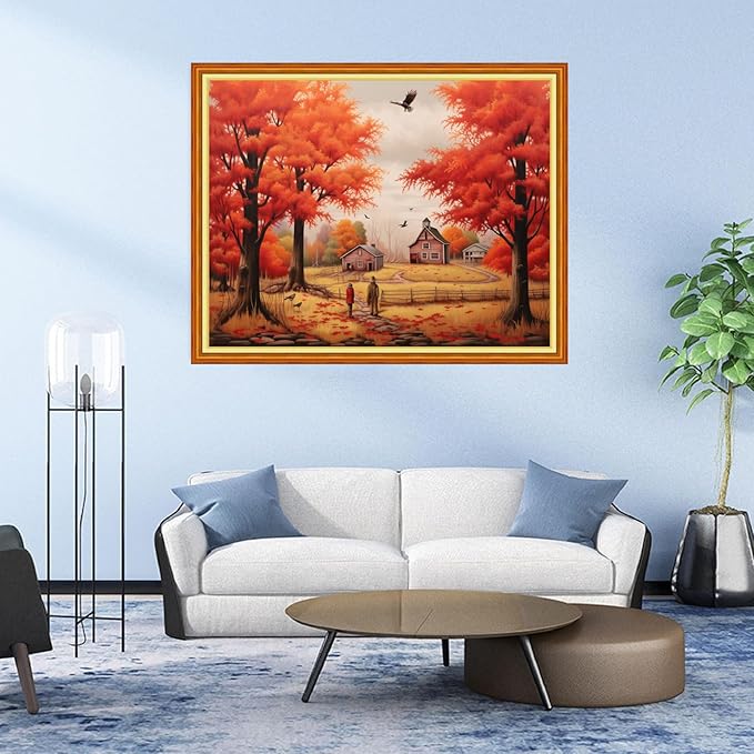 DMCVIVR Stamped Cross Stitch Kits for Adults Beginners Embroidery Kits 11CT Needlepoint Kits Cross Stitch Patterns Embroidery Patterns& Late Autumn Strolling 16x20 inch