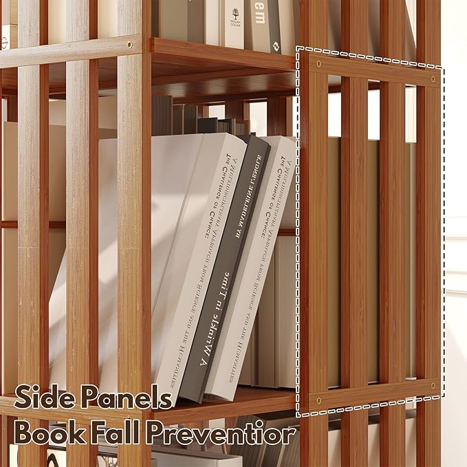 YOWOS Rotating Bookshelf Tower, 360 Display Spinning Bookcase, Bamboo Bookshelf Floor Standing Storage Rack, Wood Narrow Book Shelf Organizer for Kids&Adults, Walnut 6 Tier
