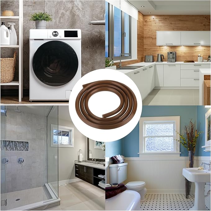 uxcell Flexible Molding Trim, 98 Inch Flexible Quarter Round Molding Silicone Peel and Stick Trim Self Adhesive Shower Water Barrier for Corner Decor Bathroom Kitchen, Brown