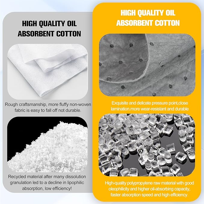 50PC Oil Absorbent Pads | 13"x10" Meltblown Polypropylene Mats, Hand-Tear Lines for Automotive & Workshop | Vacuum Eco-Packaging, Reusable Spill Control
