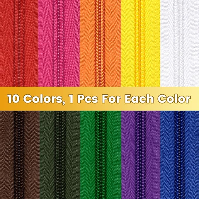 DOITEM 22.2 Yards Zippers 10 Pieces Assorted Colors #5 Nylon Coil Zipper, Sewing Zippers Endless Zips with 40 Pieces Zipper Sliders Zip Heads for DIY Sewing Tailor Craft Supplies