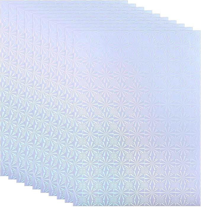PATIKIL 11.7x8.3" Holographic Sticker Paper, 10Sheets A4 Polypropylene Self-adhesive Transparent Waterproof Laminate Overlay Film for Photo Cards Scrapbook Decorations, Little Snowflake