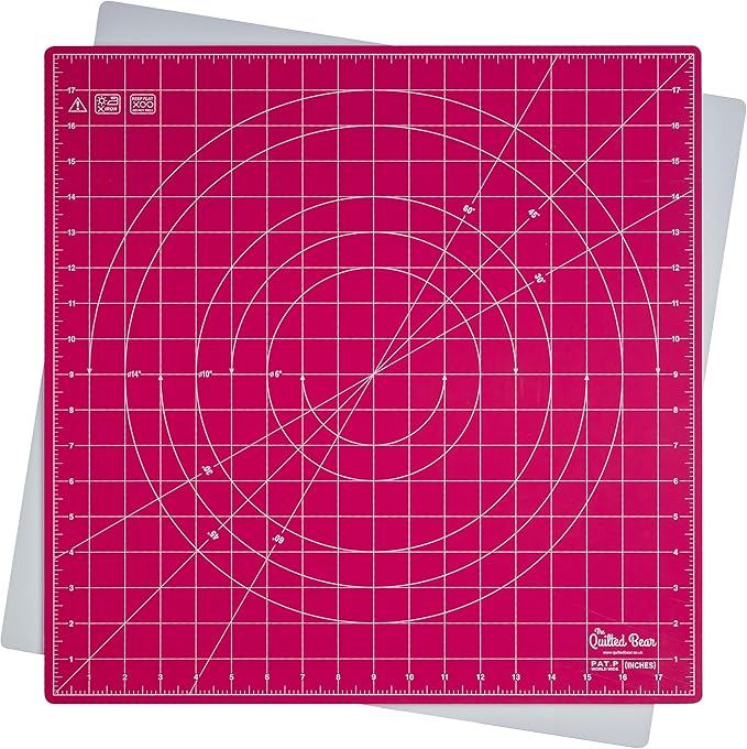 The Quilted Bear Rotating Cutting Mat 18" x 18" - Square 360° Rotating Self Healing Mat with Innovative Locking Mechanism for Quilting & Sewing Your Choice of Colours Available! (Pink)