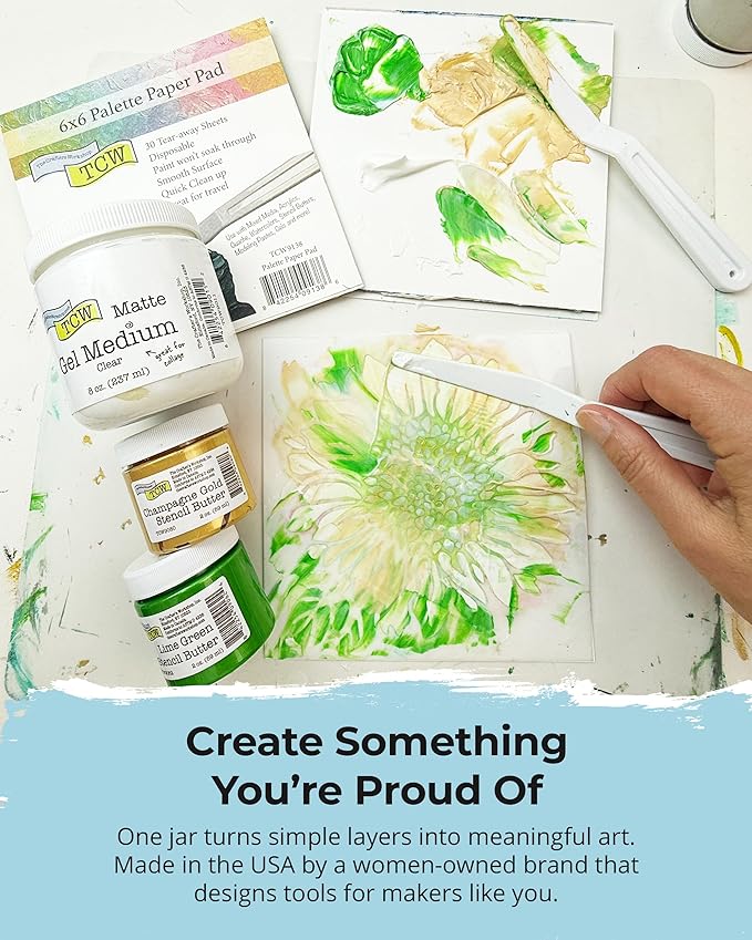 The Crafter's Workshop Matte Gel Medium for Acrylic Paint - Dimensional Clear Texture Paste for Stenciling & Mixed Media Art - Boutique Quality, 8 oz Jar
