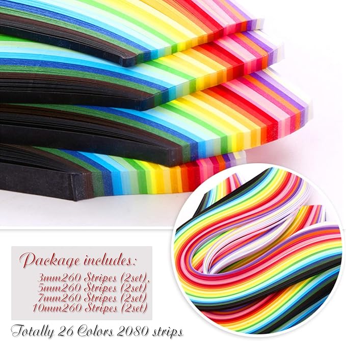 Paper Quilling Strips with 26 Colors 2080 Strips Quilling Tools and Supplies