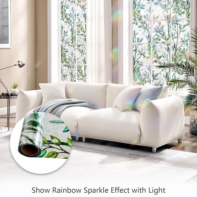 LEMON CLOUD Window Privacy Film, Stained Glass Window Film, Decorative Rainbow Window Clings, Static Cling Non Adhesive Door Stickers, Anti-UV Sun Blocker Heat Control for Home 23.6 x 78.7 inches