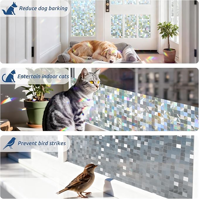 rabbitgoo Stained Glass Window Privacy Film Mosaic Pattern, Frosted Glass Window Film Rainbow Decorative Sticker, Static Cling UV Blocking Suncatcher for Home, 23.6 x 78.7 Inches