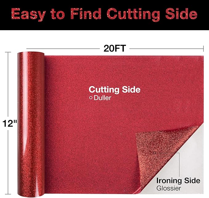 TORC Red Glitter HTV Heat Transfer Vinyl Roll 12 inch x 20 ft Iron on Vinyl for T Shirts Crafts Bulk
