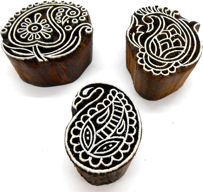 Crafts of India (Set of 6) Designer Paisley Wooden Blocks for Printing on Textiles, Pottery Crafts,Mehndi, Tattoo, Scrapbooking