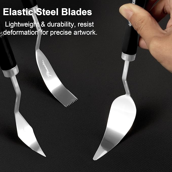 PHOENIX High Flexible Palette Knife Set, 8 Pieces Stainless Steel Painting Knives (31,41,42,43,44,46,51,52) Art Knife with Wood Handle, Paint Spatula for Oil Acrylic Paint