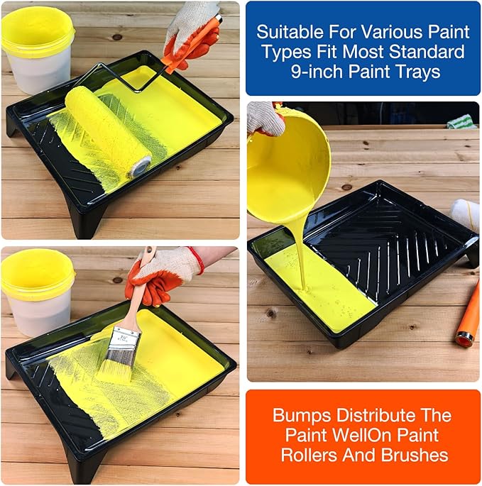 Great Andrew 6 Pack Paint Tray Liners 9 Inch, 3 PC Sturdy Plastic Tray with 3 PCS Disposable Paint Tray Liners, Paint Roller Trays, Paint Pan Liners for DIY Painting Projects, Walls, Furniture