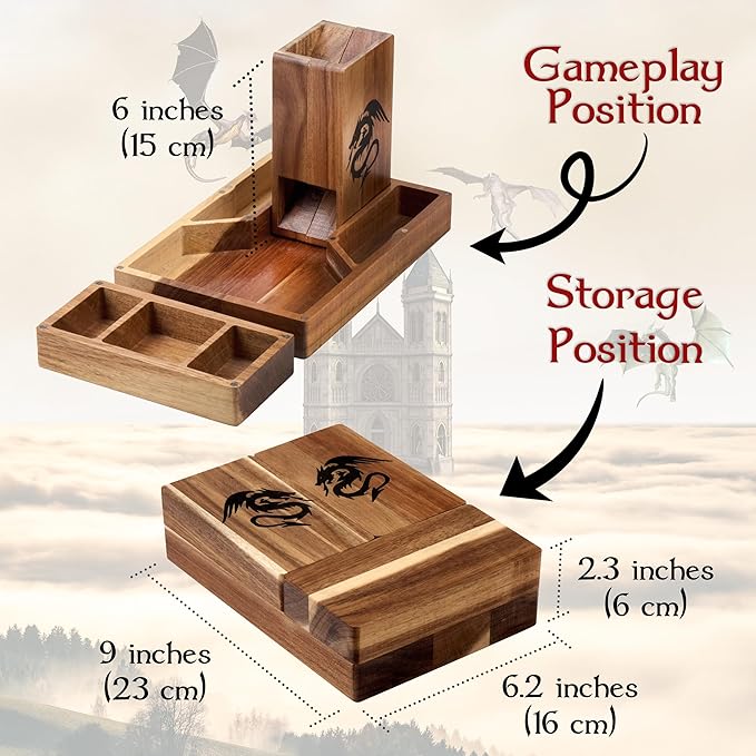 Wooden Magnetic Dice Tower with Tray - Dungeons and Dragons Accessory - Portable Dice Roller for Tabletop RPG - DND Gifts